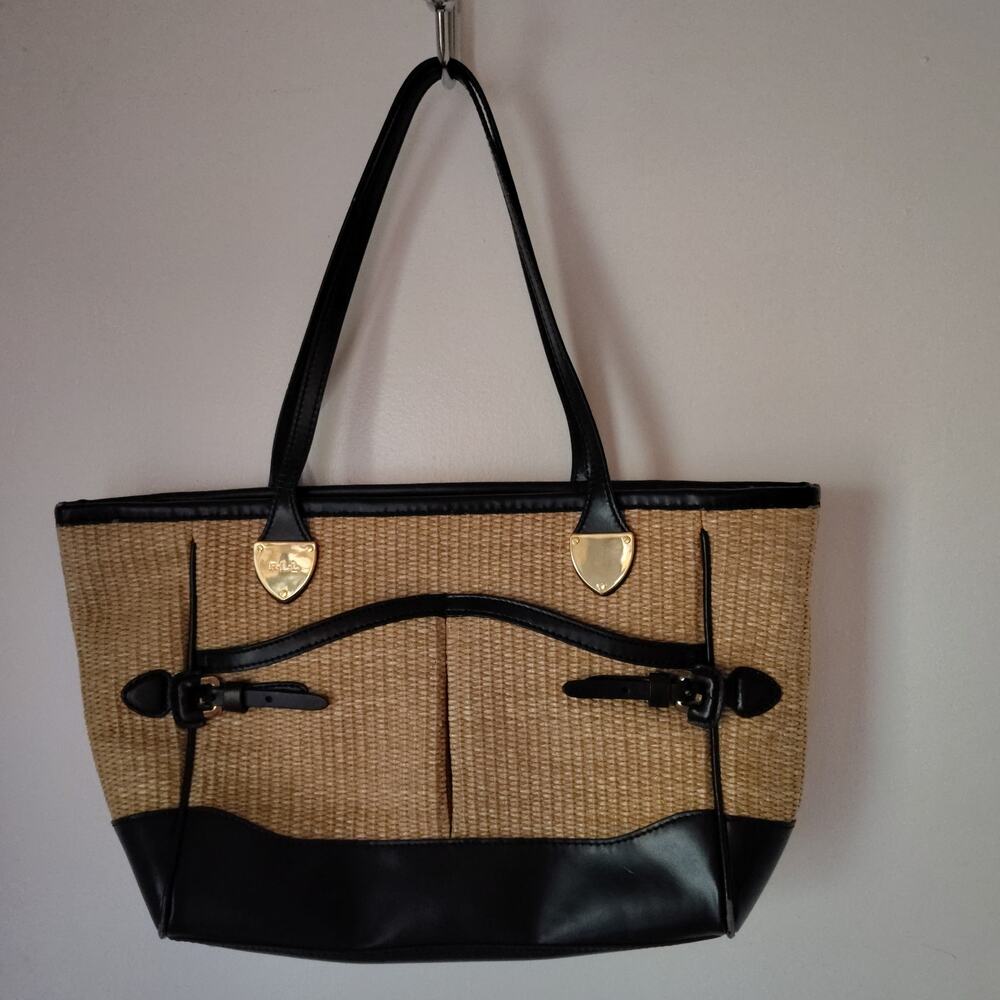 Ralph Lauren Faux Straw Shoulder Bag – Perfect Weave, Moderate Wear on Trim